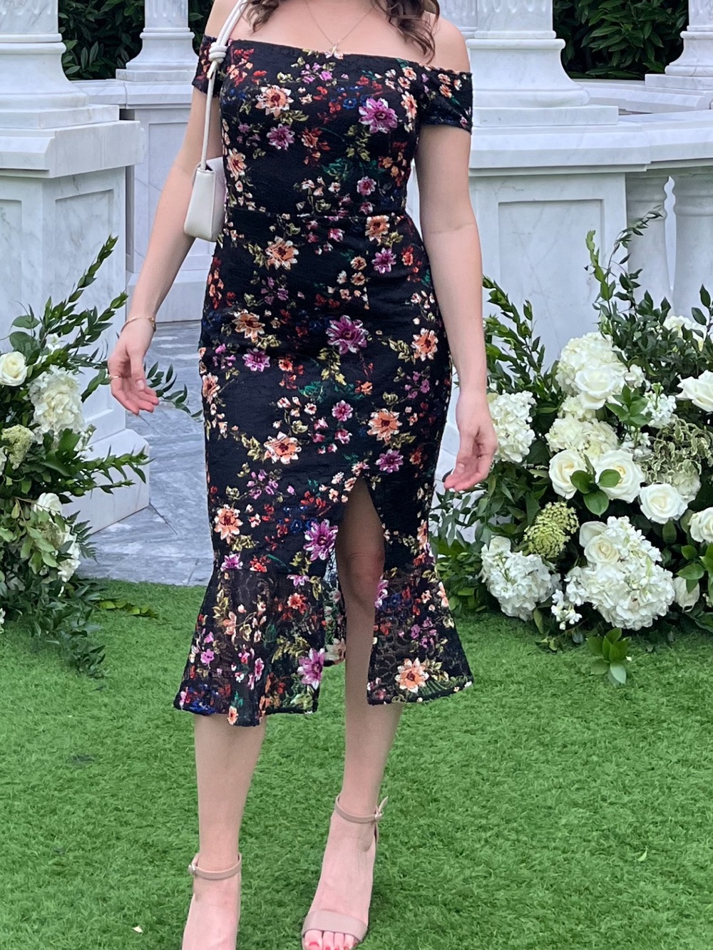 Guess Black Strapless Floral Midi Dress